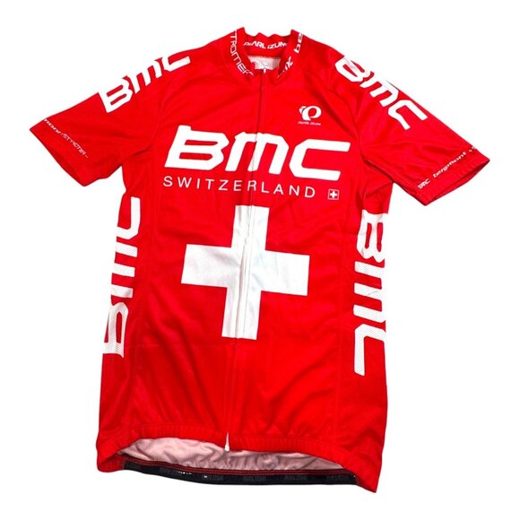 Pearl Izumi BMC Switzerland Red Cycling Jersey S Full Zip Red Pockets READ - Picture 1 of 6